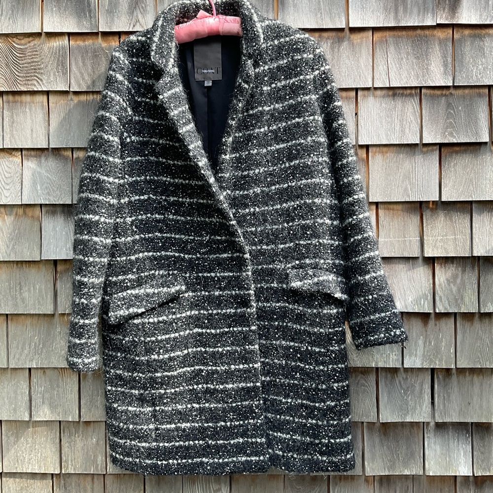 Vera Wang Monochrome Striped Teddy Jacket